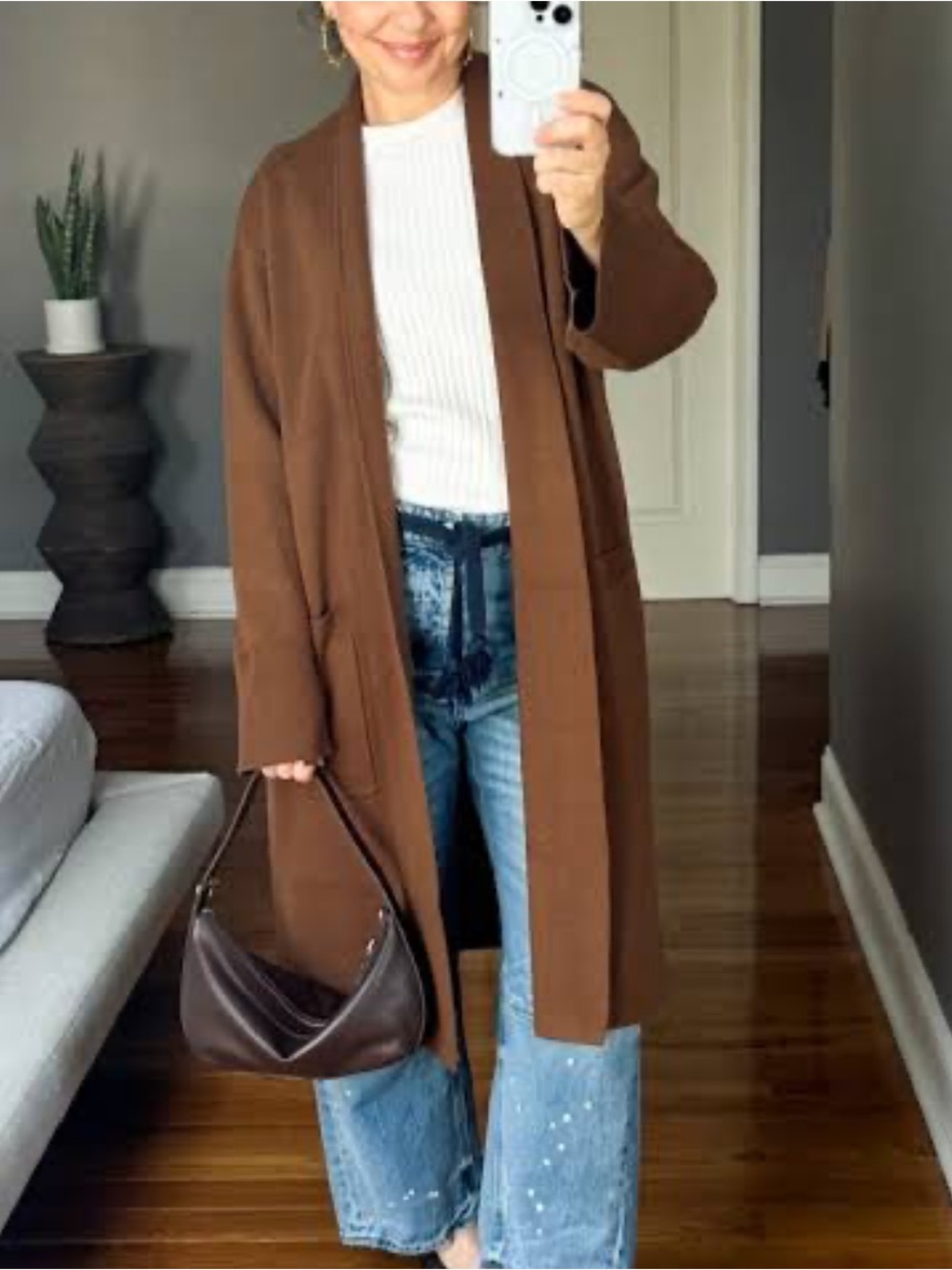 J. Crew | Sweater | J. Crew Long Sweater Blazer Side Slits in Heather Walnut - Picture 4 of 5